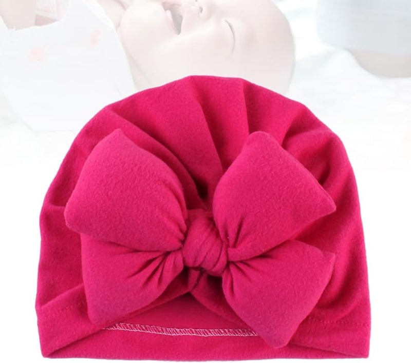 Newborn Baby Bowknot Hat Soft Cotton Photo Prop Hospital Cap Pink - Image 5